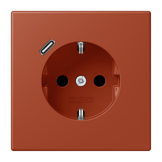 Jung SCHUKO Steckdose 16 A 250 V ~, mit USB-Ladegerät 1 x Typ C, SAFETY+, Serie LS, locre rouge LC1520-18C232