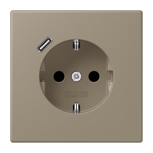 Jung SCHUKO Steckdose 16 A 250 V ~, mit USB-Ladegerät 1 x Typ C, SAFETY+, Serie LS, ombre naturelle moyenne LC1520-18C242