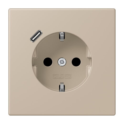 Jung SCHUKO Steckdose 16 A 250 V ~, mit USB-Ladegerät 1 x Typ C, SAFETY+, Serie LS, ombre naturelle claire LC1520-18C243