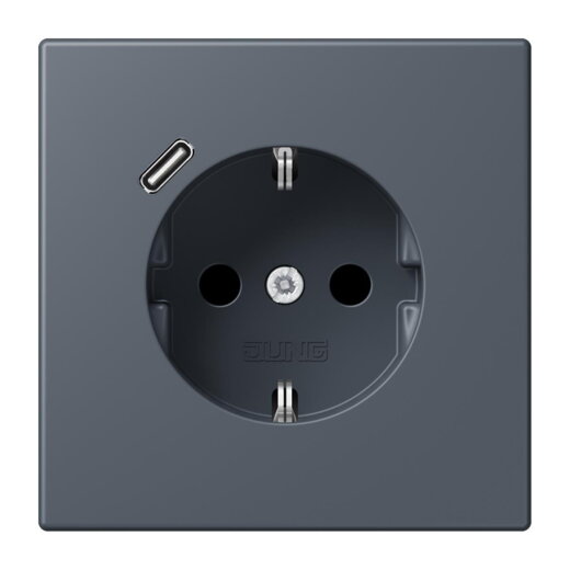Jung SCHUKO Steckdose 16 A 250 V ~, mit USB-Ladegerät 1 x Typ C, SAFETY+, Serie LS, gris fonce 59 LC1520-18C262