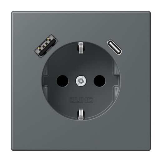 Jung SCHUKO Steckdose 16 A 250 V ~, mit USB-Ladegerät 1 x Typ A + 1 x Typ C, SAFETY+, Serie LS, gris foncé 31 LC1520-15CA202