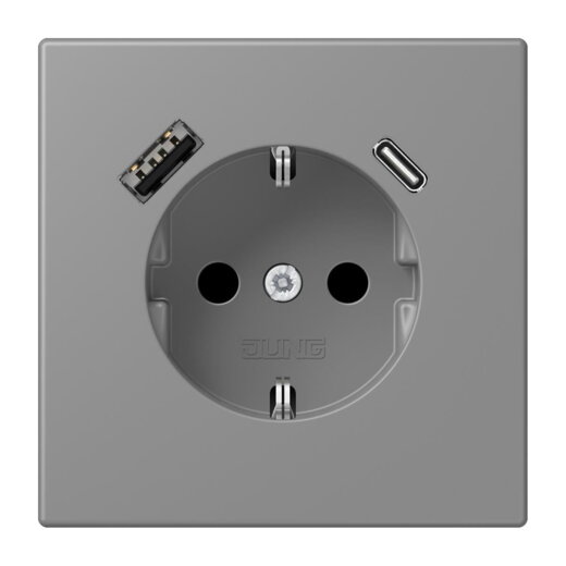 Jung SCHUKO Steckdose 16 A 250 V ~, mit USB-Ladegerät 1 x Typ A + 1 x Typ C, SAFETY+, Serie LS, gris 31 LC1520-15CA203
