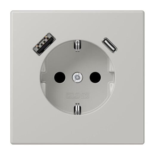 Jung SCHUKO Steckdose 16 A 250 V ~, mit USB-Ladegerät 1 x Typ A + 1 x Typ C, SAFETY+, Serie LS, gris clair 31 LC1520-15CA205