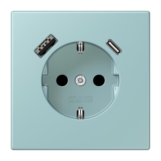Jung SCHUKO Steckdose 16 A 250 V ~, mit USB-Ladegerät 1 x Typ A + 1 x Typ C, SAFETY+, Serie LS, céruléen clair LC1520-15CA214
