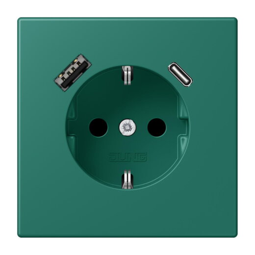 Jung SCHUKO Steckdose 16 A 250 V ~, mit USB-Ladegerät 1 x Typ A + 1 x Typ C, SAFETY+, Serie LS, vert anglais LC1520-15CA216