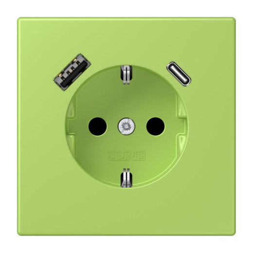 Jung SCHUKO Steckdose 16 A 250 V ~, mit USB-Ladegerät 1 x Typ A + 1 x Typ C, SAFETY+, Serie LS, vert clair LC1520-15CA221