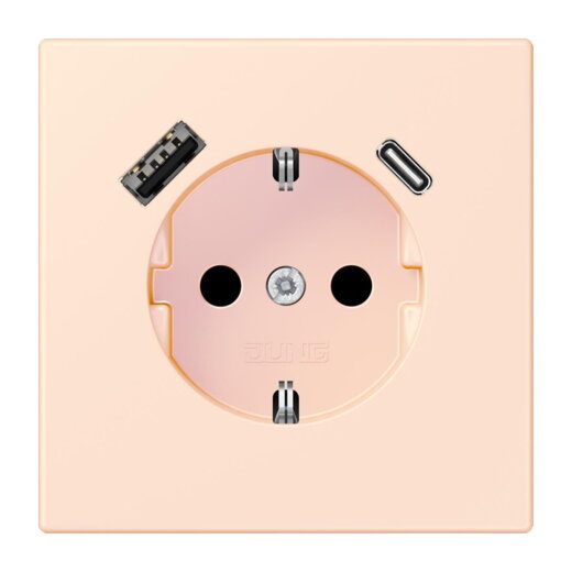 Jung SCHUKO Steckdose 16 A 250 V ~, mit USB-Ladegerät 1 x Typ A + 1 x Typ C, SAFETY+, Serie LS, orange pâle LC1520-15CA226