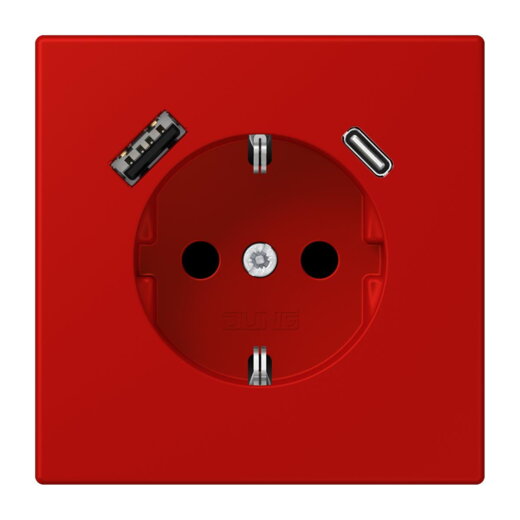 Jung SCHUKO Steckdose 16 A 250 V ~, mit USB-Ladegerät 1 x Typ A + 1 x Typ C, SAFETY+, Serie LS, rouge vermillon 31 LC1520-15CA227