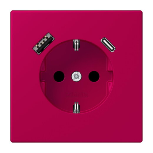 Jung SCHUKO Steckdose 16 A 250 V ~, mit USB-Ladegerät 1 x Typ A + 1 x Typ C, SAFETY+, Serie LS, rouge rubia LC1520-15CA230