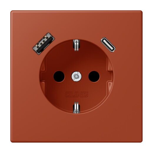 Jung SCHUKO Steckdose 16 A 250 V ~, mit USB-Ladegerät 1 x Typ A + 1 x Typ C, SAFETY+, Serie LS, locre rouge LC1520-15CA232
