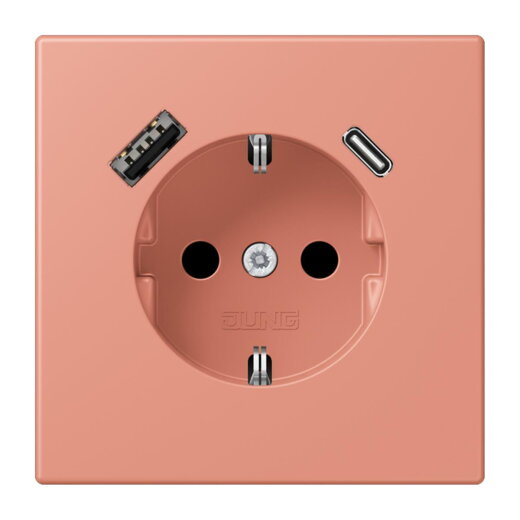 Jung SCHUKO Steckdose 16 A 250 V ~, mit USB-Ladegerät 1 x Typ A + 1 x Typ C, SAFETY+, Serie LS, locre rouge moyen LC1520-15CA233