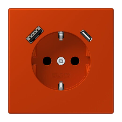 Jung SCHUKO Steckdose 16 A 250 V ~, mit USB-Ladegerät 1 x Typ A + 1 x Typ C, SAFETY+, Serie LS, rouge vermillon 59 LC1520-15CA244