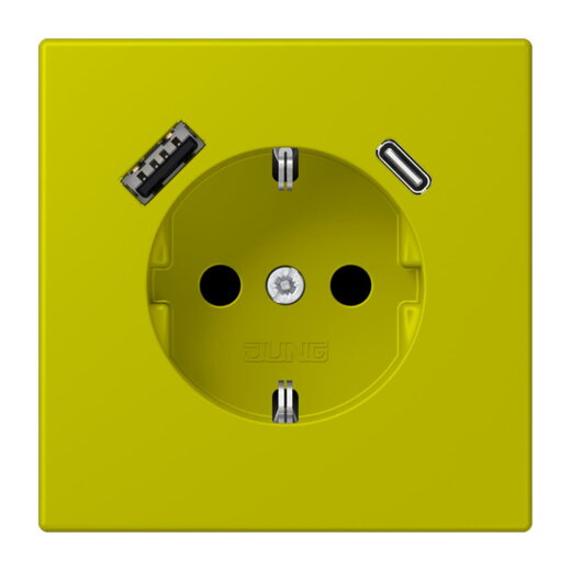 Jung SCHUKO Steckdose 16 A 250 V ~, mit USB-Ladegerät 1 x Typ A + 1 x Typ C, SAFETY+, Serie LS, vert olive vif LC1520-15CA249