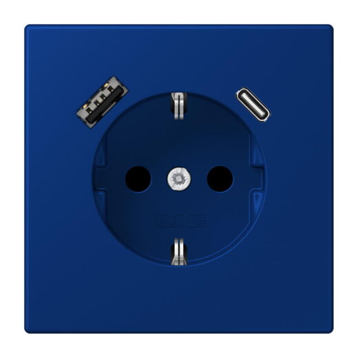 Jung SCHUKO Steckdose 16 A 250 V ~, mit USB-Ladegerät 1 x Typ A + 1 x Typ C, SAFETY+, Serie LS, bleu outremer foncé LC1520-15CA261