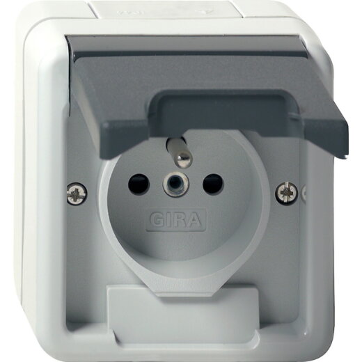 Gira Steckd. Erdstift KD + SH WG AP Grau 448530