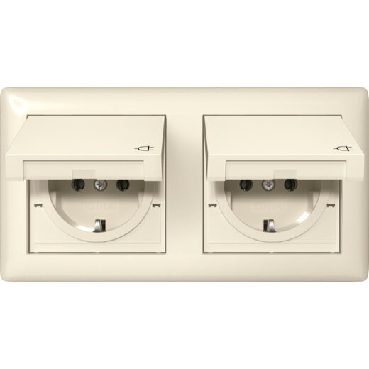 Gira SCHUKO KD + Set IP44 + Rahmen 2f Standard 55 Cremeweiß 415801