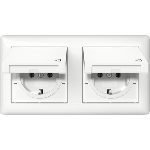 Gira SCHUKO KD + Set IP44 + Rahmen 2f Standard 55 Reinweiß 415803