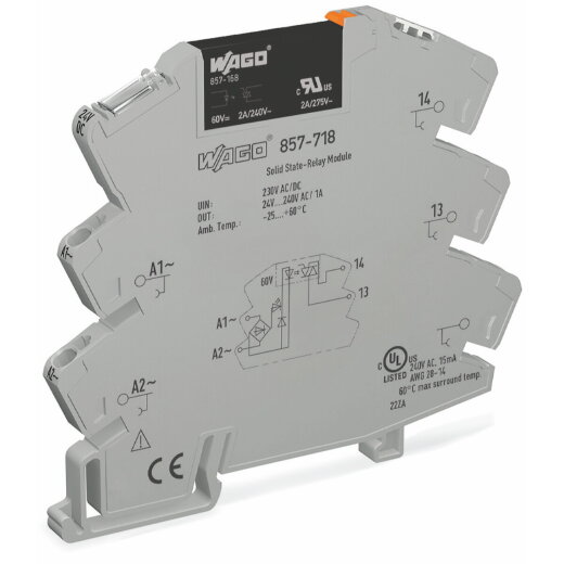 WAGO Solid-State-Relaismodul Eingangsnennspannung AC/DC 230 V Ausgangsspannungsbereich AC 24 ? 240 V grau 857-718