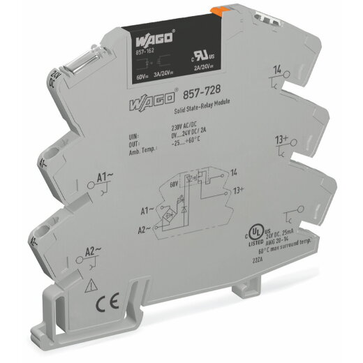 WAGO Solid-State-Relaismodul Eingangsnennspannung AC/DC 230 V Ausgangsspannungsbereich DC 0 ? 30 V grau 857-728