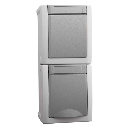 HHG Pacific Komb. Steckdose/Wechselschalter 90591098-DE senkr. FR-Aufputz IP54 grau