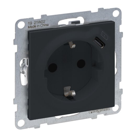 Legrand Steckdose SCHUKO SEANO+USB-C m.Steckklemmen anthr