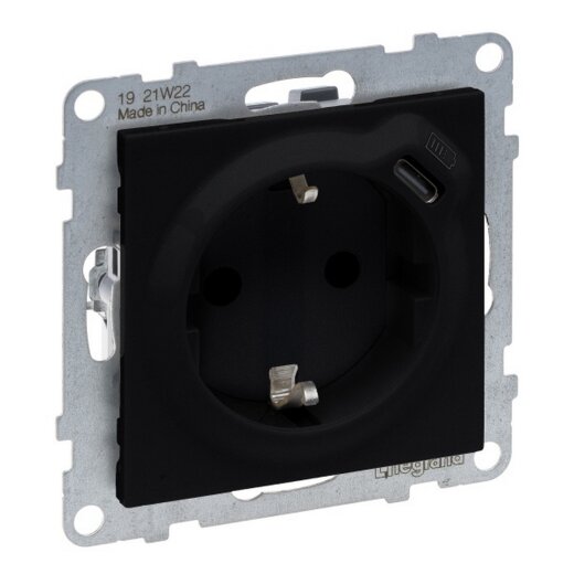 Legrand Steckdose SCHUKO SEANO+USB-C m.Steckklemmen sw
