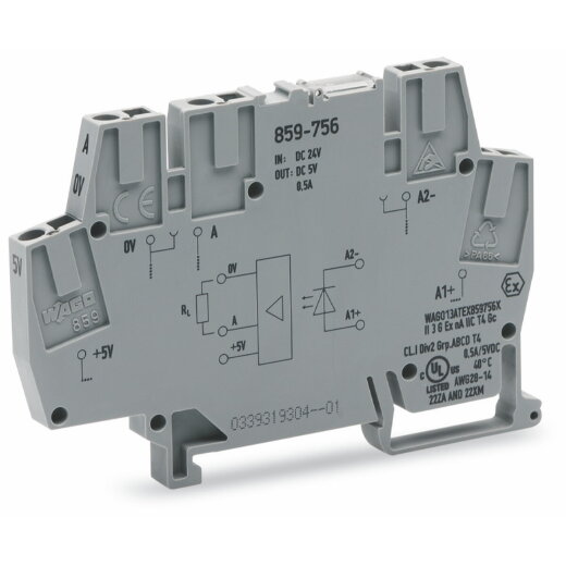 WAGO Optokopplermodul Eingangsnennspannung DC 24 V Ausgangsspannungsbereich DC 4 ? 6 V grau 859-756
