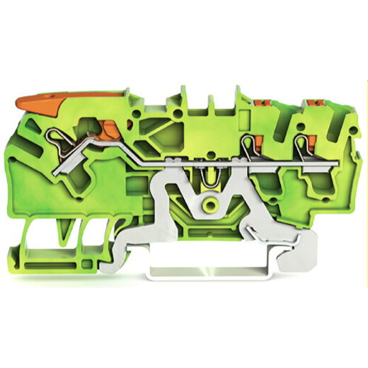 WAGO 3-Leiter-Schutzleiterklemme mit Hebel und Drücker 2,5 mm? grün-gelb 2102-5307