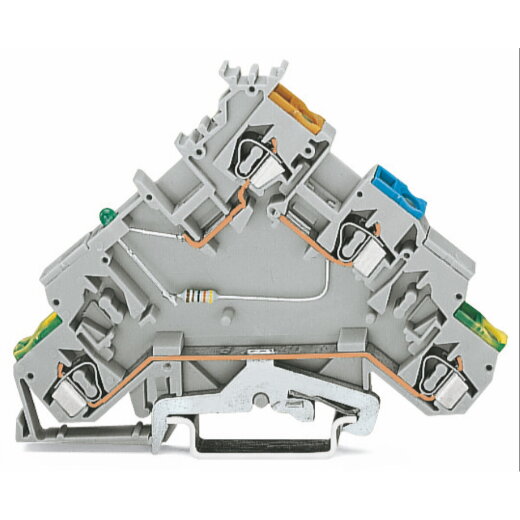 WAGO 4-Leiter-Initiatoreneinspeiseklemme LED grün für PNP-(plus-)schaltende Initiatoren grau 280-577/281-496