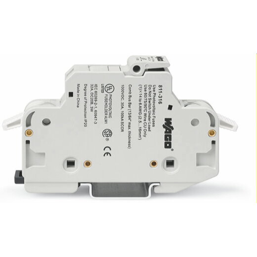 WAGO 2-Leiter-Sicherungshalter für Rundsicherungen 10 x 38 mm  13/32" x 11/2" für Photovoltaikanwendungen lichtgrau 811-316