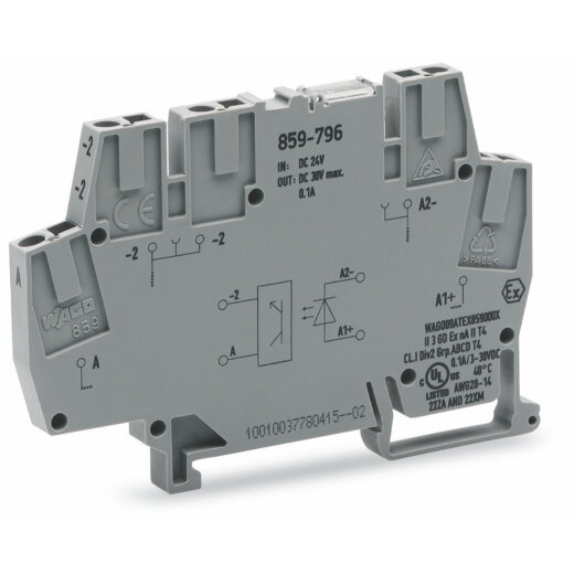 WAGO Optokopplermodul Eingangsnennspannung DC 24 V Ausgangsspannungsbereich DC 3 ? 30 V grau 859-796