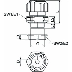 OBO Kabelverschraubung V-TEC TB25 14-18 teilbar mit Gegenmutter