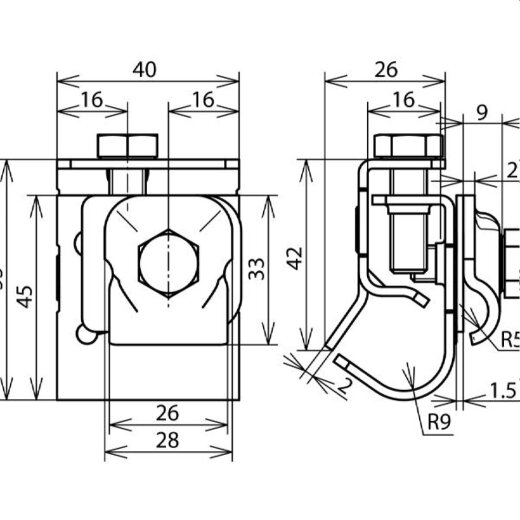 Dehn & Söhne Zweimetall-Dachrinnenklemme 339167 Cu/St/tZn 16-22mm