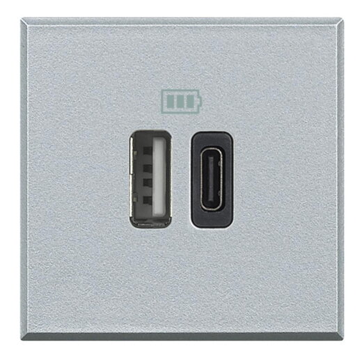 Bticino Netz-/Ladeteil Axolute USB A+C 2-modulig Aluminium