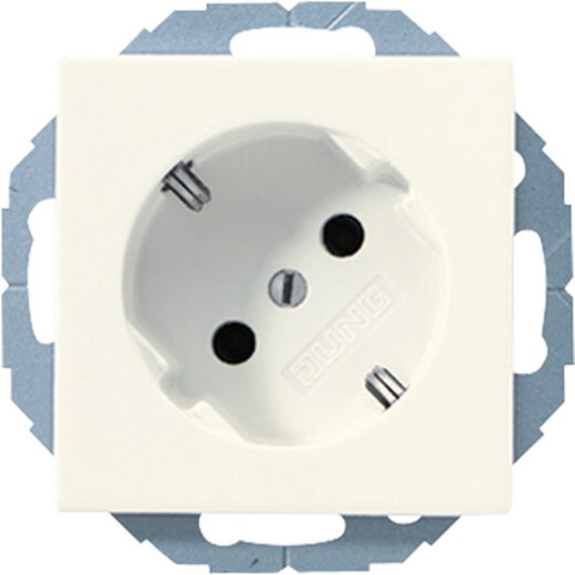 Jung SCHUKO®-Steckdose 45°, 16 A 250 V ~, ohne Krallen, Duroplast, Serie AS, weiß A520-45N
