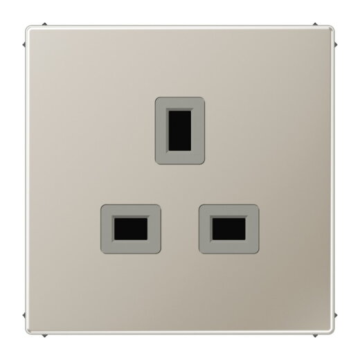 Jung Steckdose, 13 A 250 V ~, Schraubklemmen BS 1363-1, 4 mm2, ohne Krallen, SAFETY+, Serie LS, Edelstahl ES3521