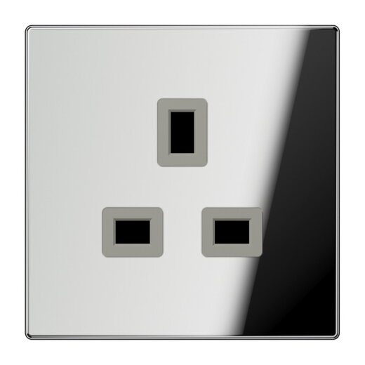 Jung Steckdose, 13 A 250 V ~, Schraubklemmen BS 1363-1, 4 mm2, ohne Krallen, SAFETY+, Metall verchromt, Serie LS, g GCR3521