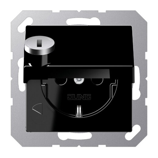 Jung SCHUKO Steckdose, 16 A 250 V ~, mit Sicherheitsschloss, Thermoplast, Serie A, schwarz A1520BFKLSLSW