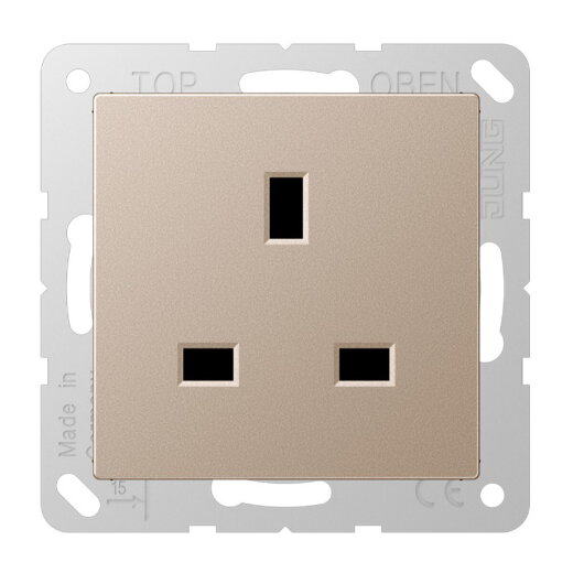 Jung Steckdose, 13 A 250 V ~, Schraubklemmen BS 1363-1, 4 mm2, ohne Krallen, SAFETY+, Serie A, champagner A3521CH