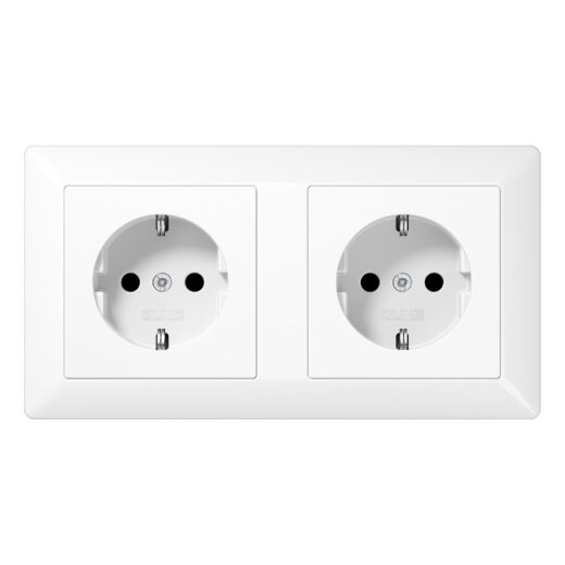 Jung Kabelkanal-SCHUKO®-Steckdose, 2fach, 16 A 250 V ~, Thermoplast, Serie AS, alpinweiß AS1522BFWW