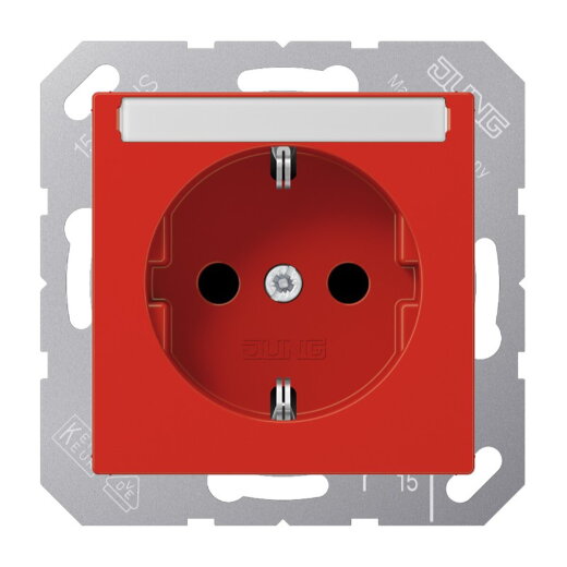 Jung SCHUKO Steckdose, 16 A 250 V ~, mit Schriftfeld, SAFETY+, Thermoplast, Serie AS/A, rot A1520BFKINART
