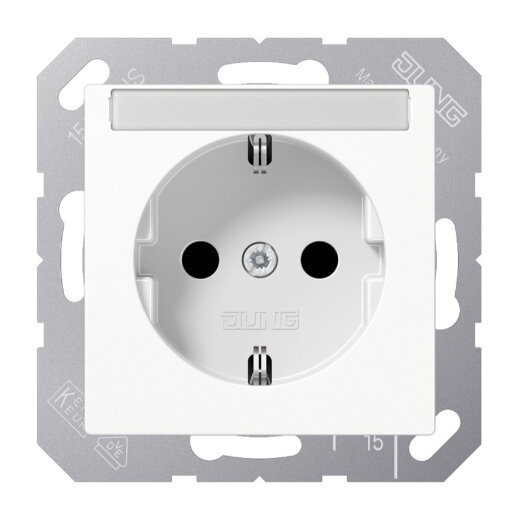 Jung SCHUKO Steckdose, 16 A 250 V ~, mit Schriftfeld, Thermoplast, Serie A, alpinweiß A1520BFNAWW