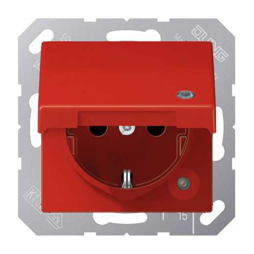 Jung SCHUKO Steckdose, 16 A 250 V ~, mit Funktionsanzeige, Thermoplast, Serie A, rot A1520BFKLKORT