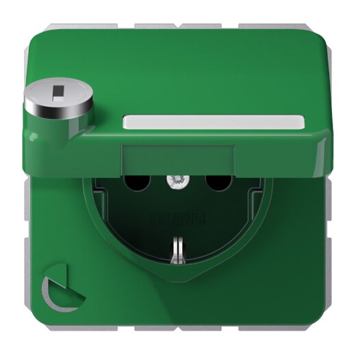 Jung SCHUKO Steckdose, 16 A 250 V ~, mit Sicherheitsschloss, Thermoplast, Serie CD, grün (für CD1520NAKLSLGN