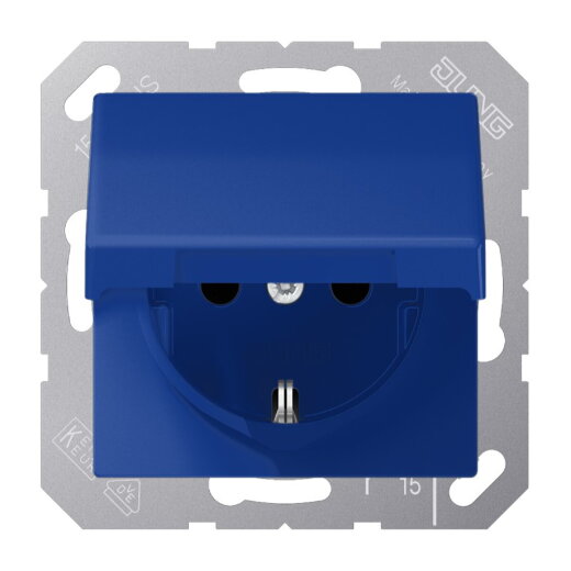 Jung SCHUKO Steckdose, 16 A 250 V ~, Klappdeckel, Thermoplast, Serie AS, blau AS1520BFKLBL