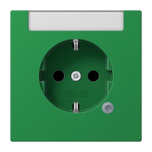 Jung SCHUKO Steckdose, 16 A 250 V ~, mit Funktionsanzeige, mit Schriftfeld, SAFETY+, Thermoplast, Serie LS, grün (f LS1520INAKOGN