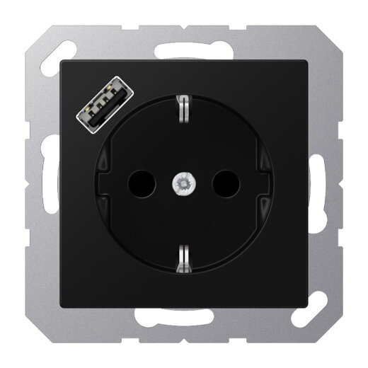 Jung SCHUKO Steckdose 16 A 250 V ~, mit USB-Ladegerät 1 x Typ A, SAFETY+, Serie A, graphitschwarz matt A1520-18ASWM