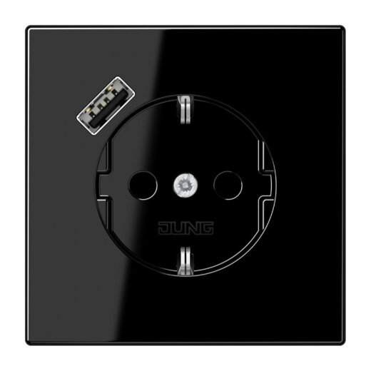 Jung SCHUKO Steckdose 16 A 250 V ~, mit USB-Ladegerät 1 x Typ A, SAFETY+, Serie LS, schwarz LS1520-18ASW