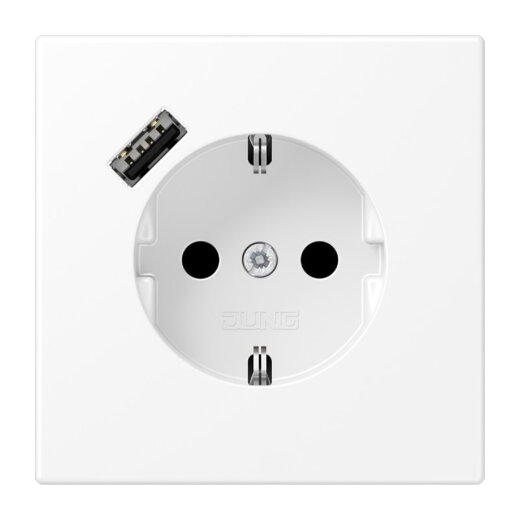 Jung SCHUKO Steckdose 16 A 250 V ~, mit USB-Ladegerät 1 x Typ A, SAFETY+, Serie LS, schneeweiß matt LS1520-18AWWM