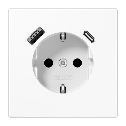 Jung SCHUKO Steckdose 16 A 250 V ~, mit USB-Ladegerät 1 x Typ A + 1 x Typ C, SAFETY+, Serie LS, alpinweiß LS1520-15CAWW